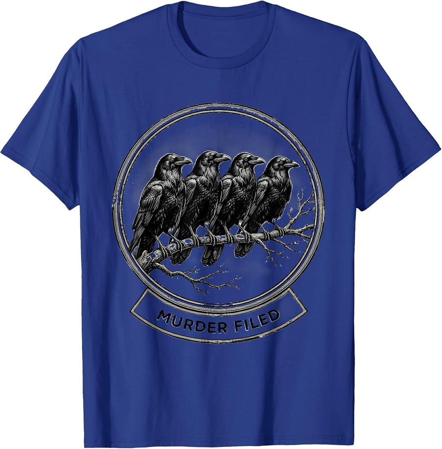 MURDER FILED Dark Humor Crow Raven Bird Lover Gothic T-Shirt - Royal Blue