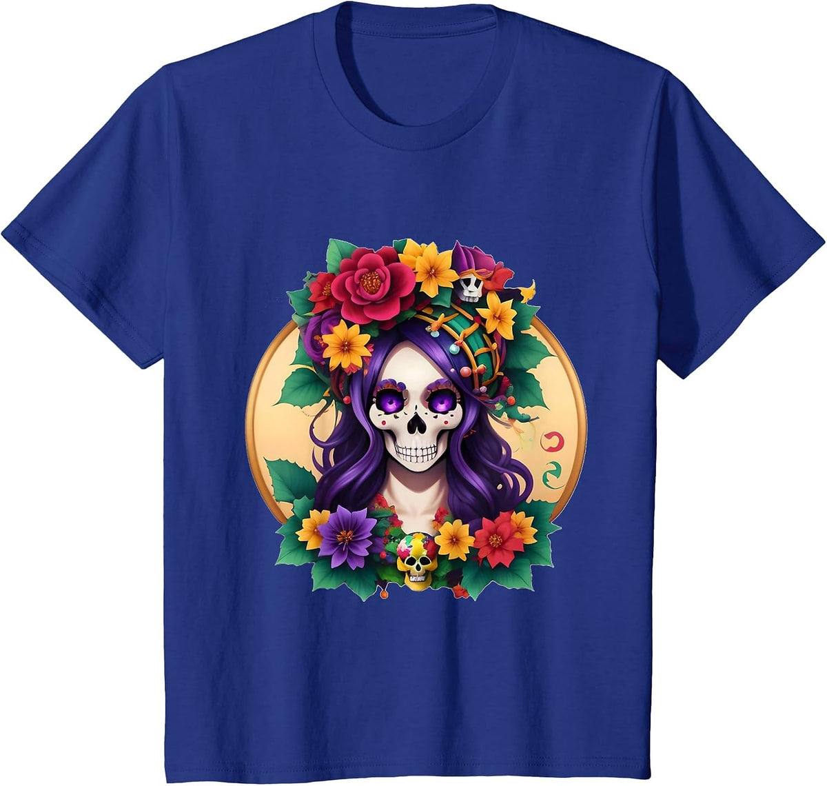 Sugar Skull Carnival Mardi Gras, Colorful Women's Costume T-Shirt - Royal Blue