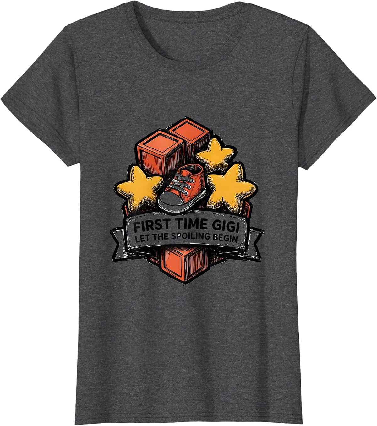 Women's First Time Gigi Let The Spoiling Begin Funny Grandparent T-Shirt - Dark Heather Grey