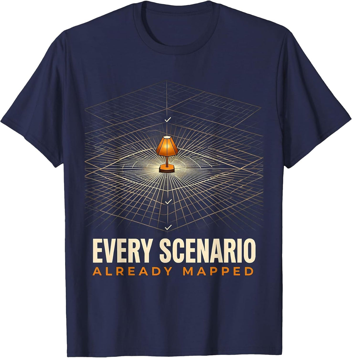 Men's Every Scenario Already Mapped Geometric Owl English Teacher T-Shirt - Navy Blue