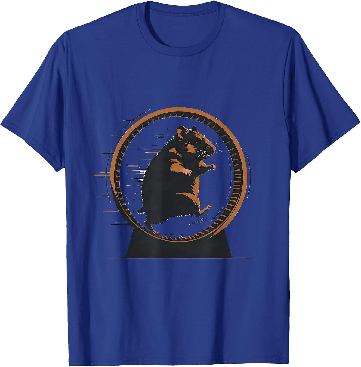 Hamster Frozen Mid-Run on Wheel Funny Graphic T-Shirt - Royal Blue
