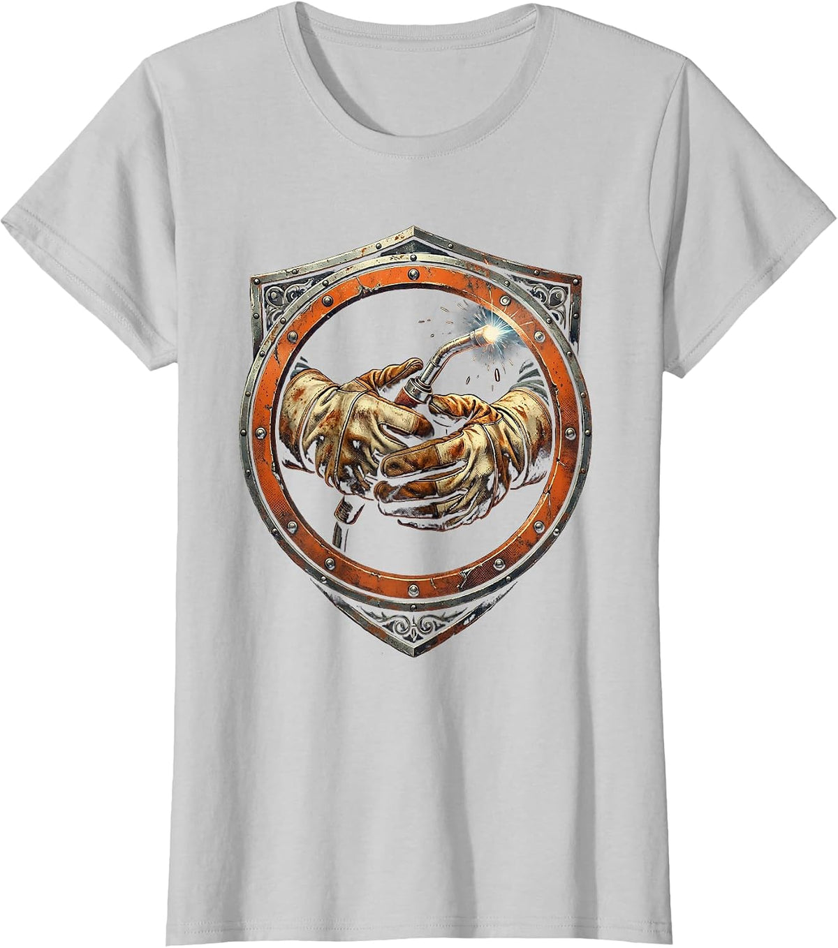 Welder Gloved Hands Torch Graphic Tee T-Shirt - Silver Grey