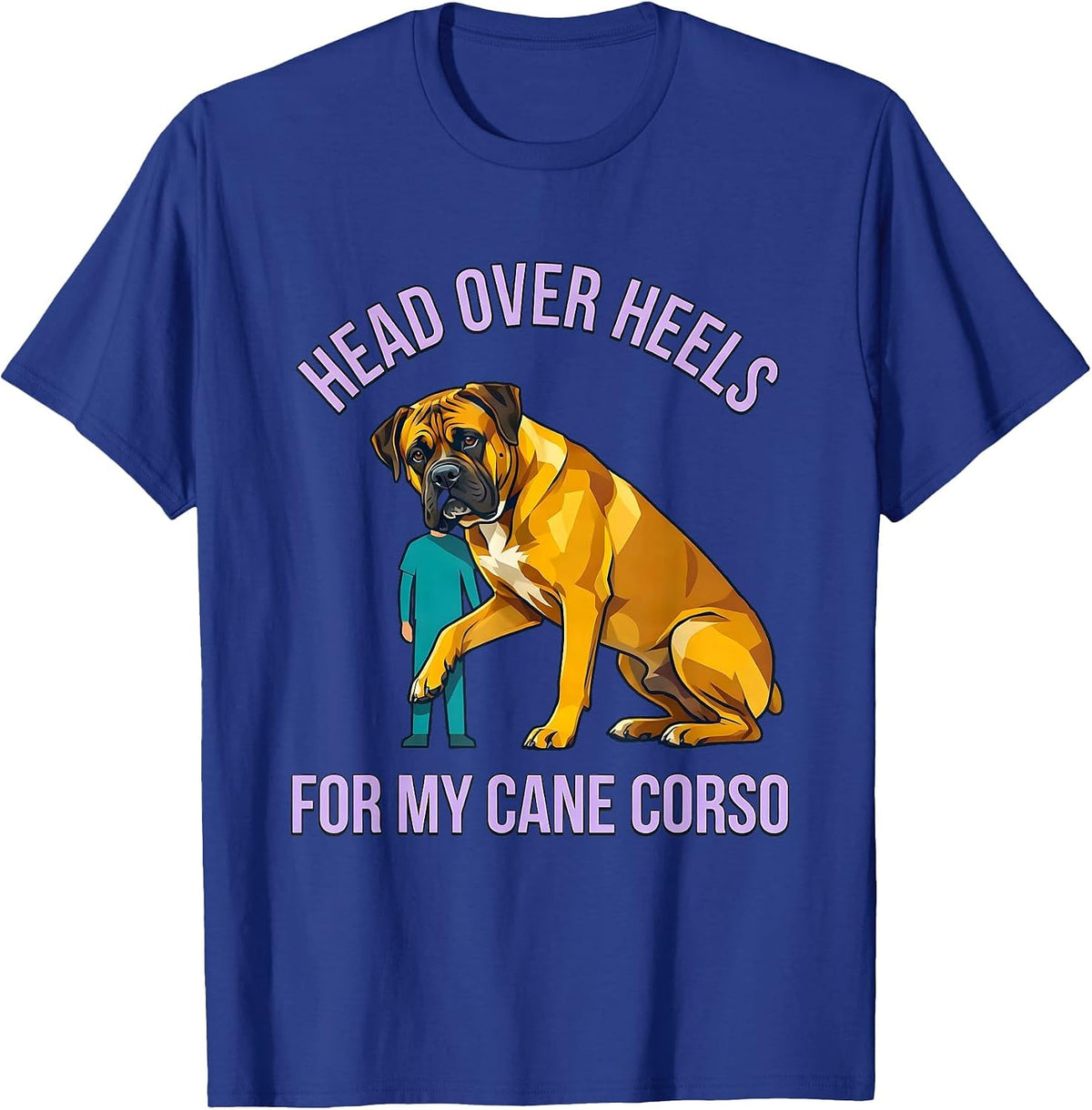 Men's Head Over Heels For My Cane Corso Flat Vector Dog Owner T-Shirt - Royal Blue