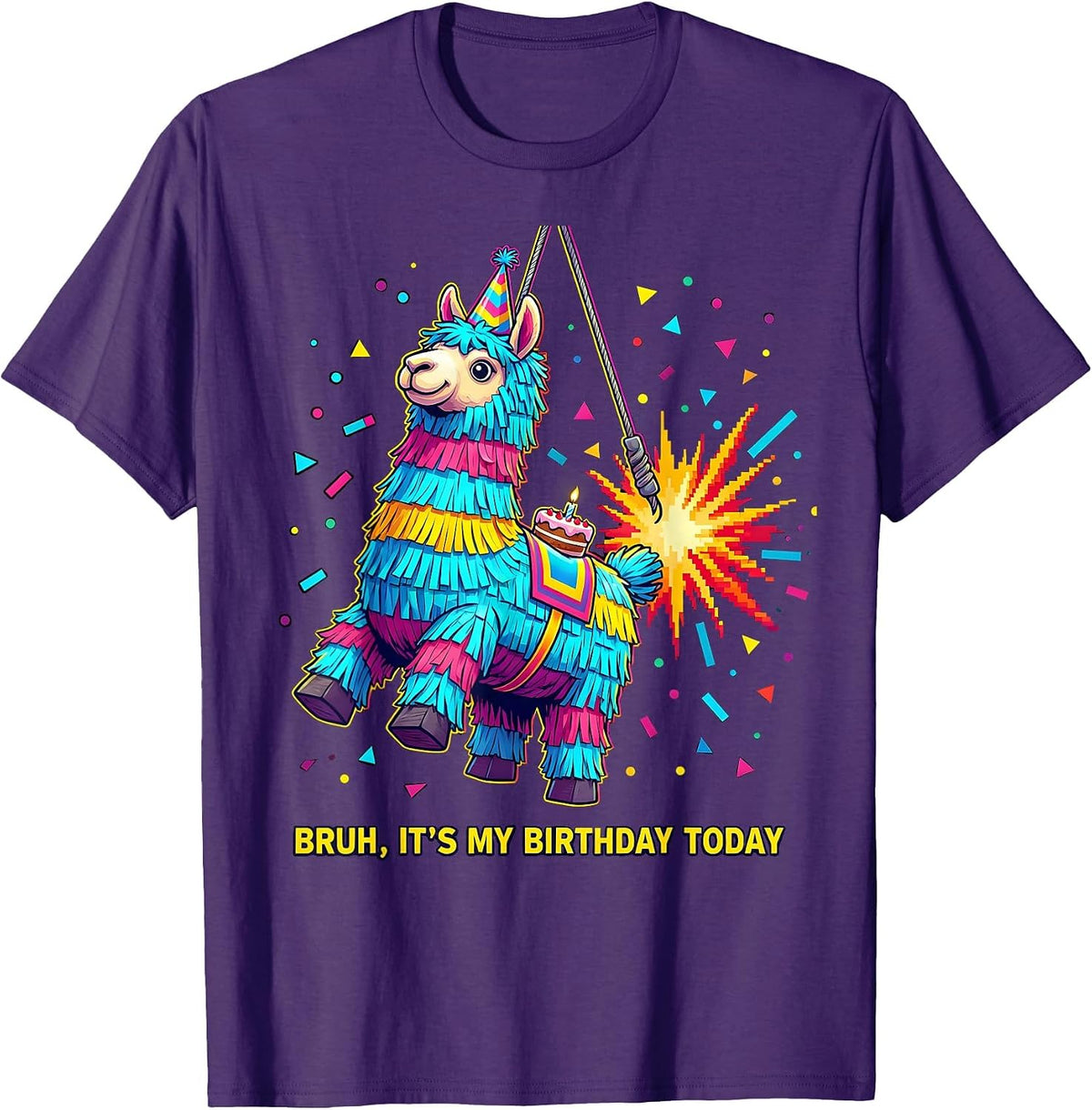 Men's Bruh It's My Birthday Today Funny Llama Piñata Gamer Party T-Shirt - Purple