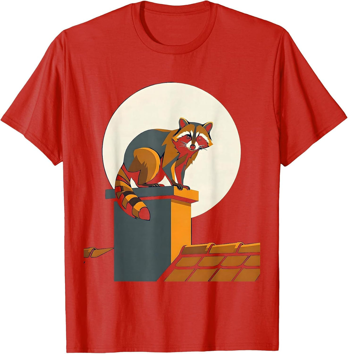 Men's Raccoon on Moonlit Rooftop Graphic Tee T-Shirt - Red