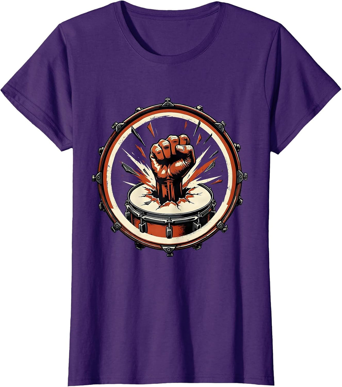 Women's Fist Through Bass Drum Rock Music Graphic T-Shirt - Purple