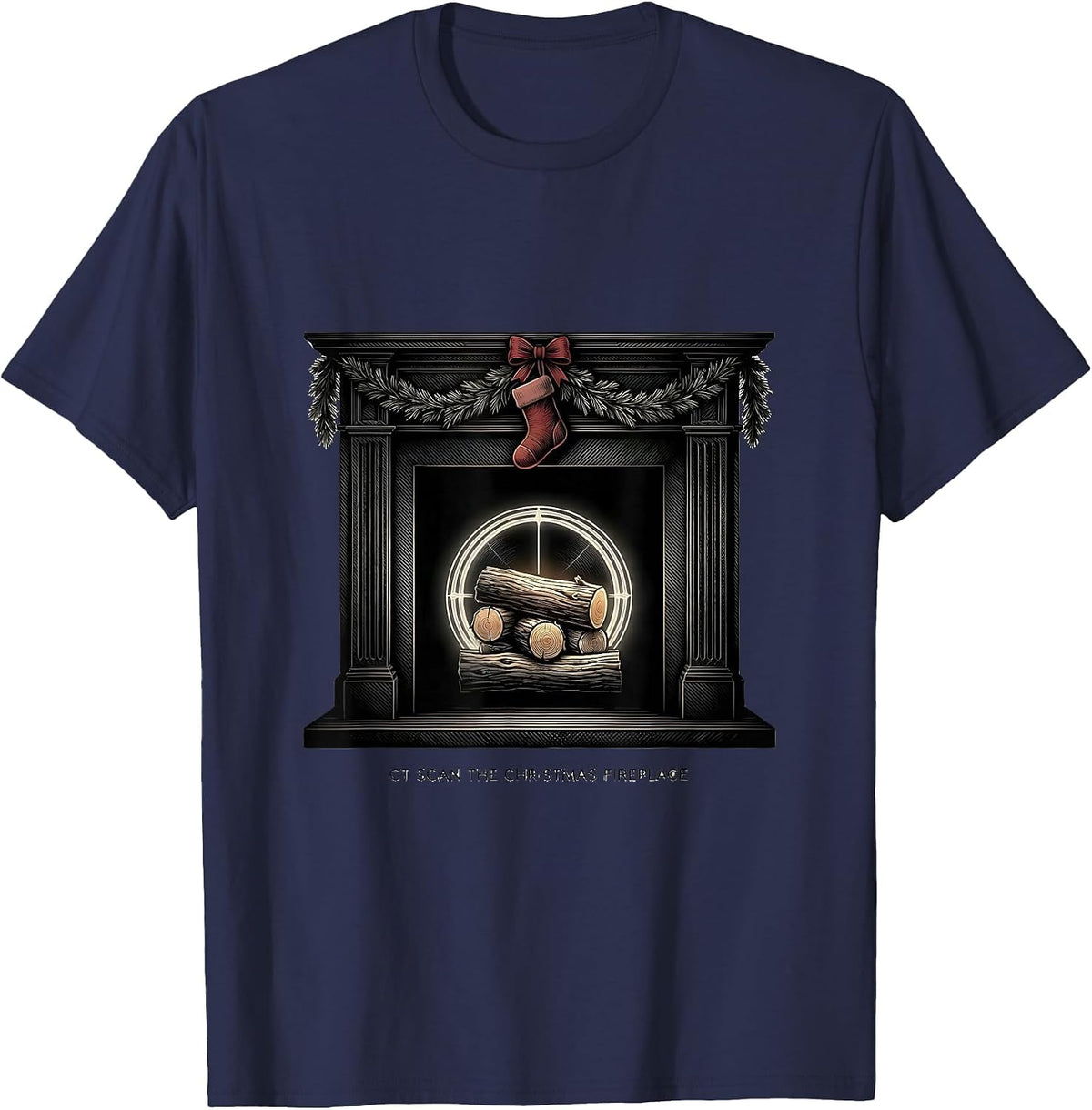 Men's CT Scan The Christmas Fireplace Radiology Tech Humor T-Shirt - Navy Blue