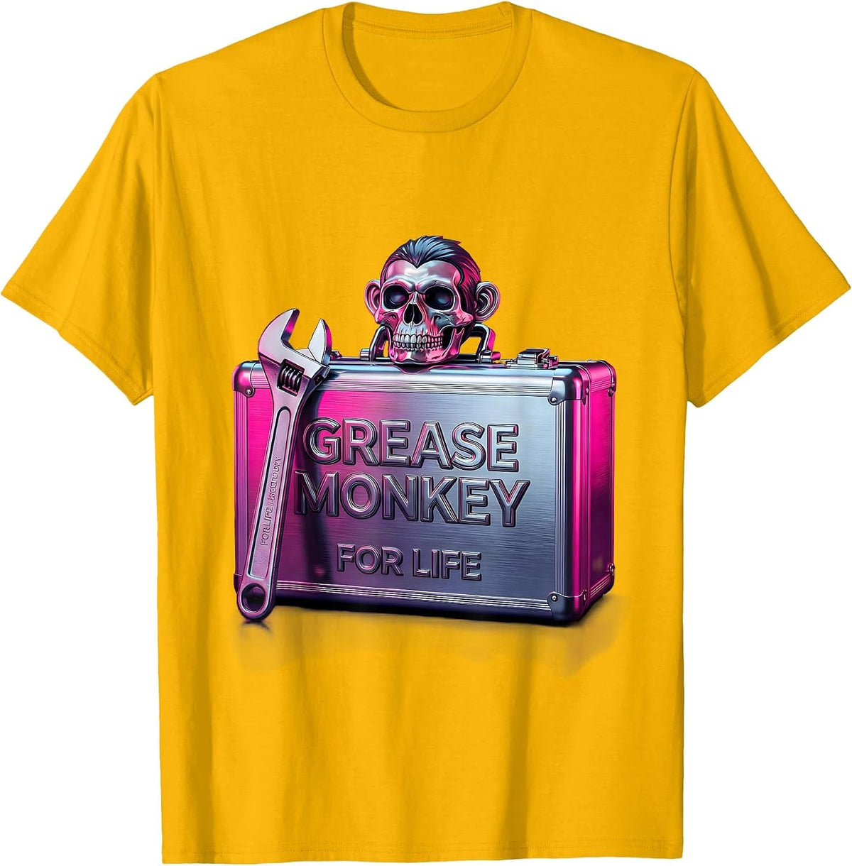 Men's Grease Monkey For Life Mechanic Design T-Shirt - Golden Yellow