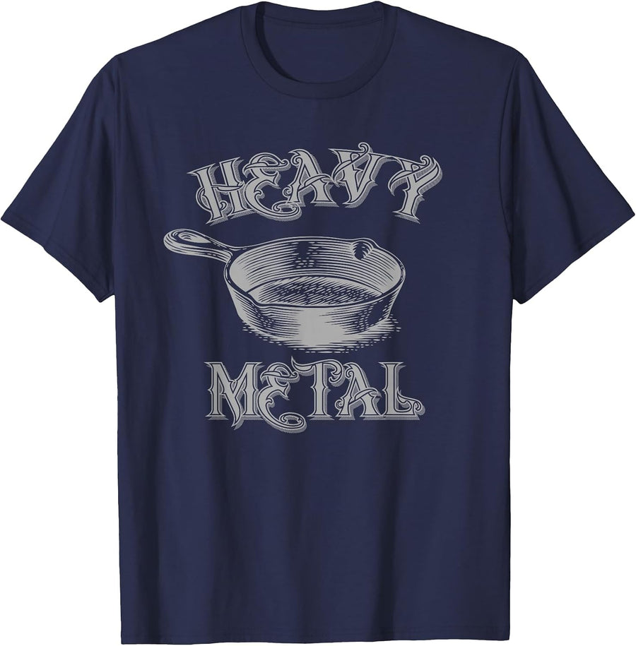 Funny Cooking Shirt Heavy Metal Cast Iron Frying Pan T-Shirt - Navy Blue