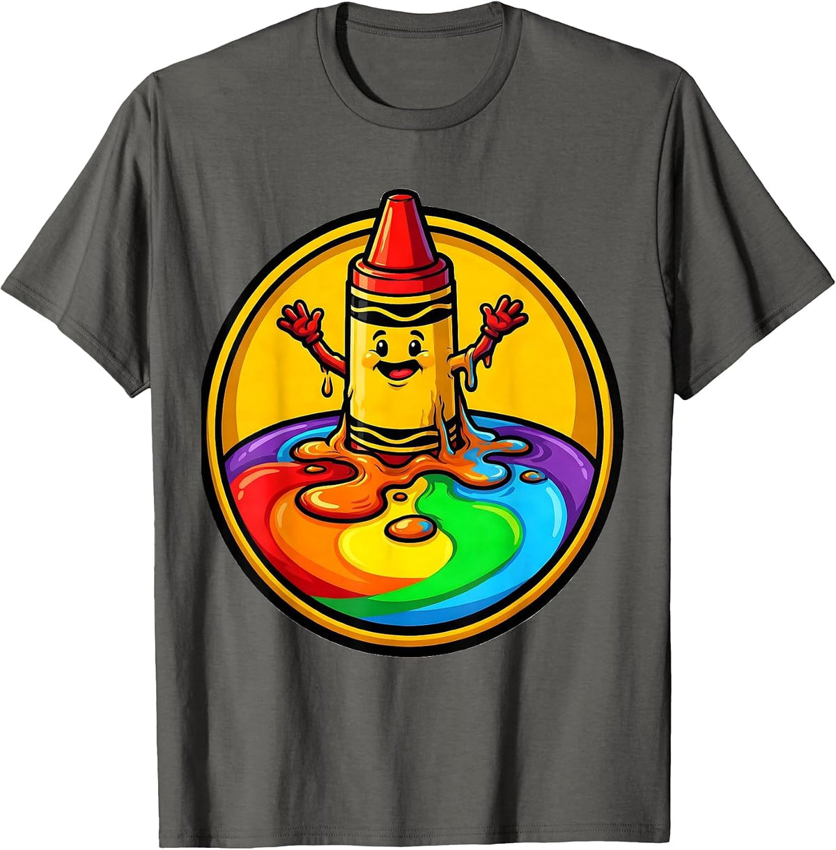 Men's Third Grade Teacher Melting Crayon Rainbow Art T-Shirt - Asphalt Grey