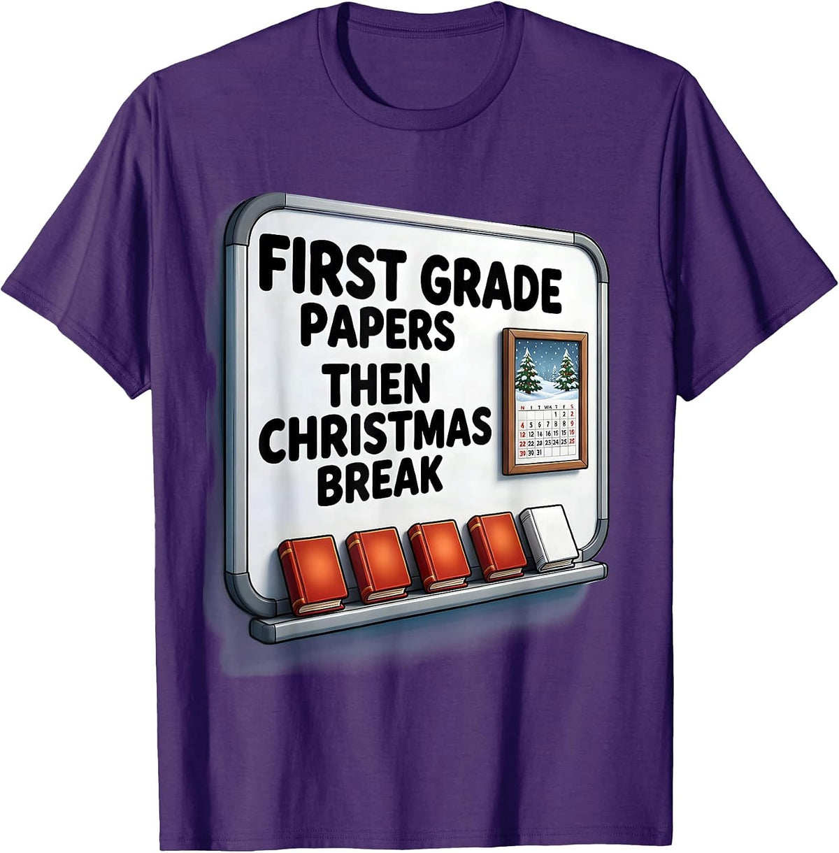 First Grade Papers Then Christmas Break Teacher Humor T-Shirt - Purple