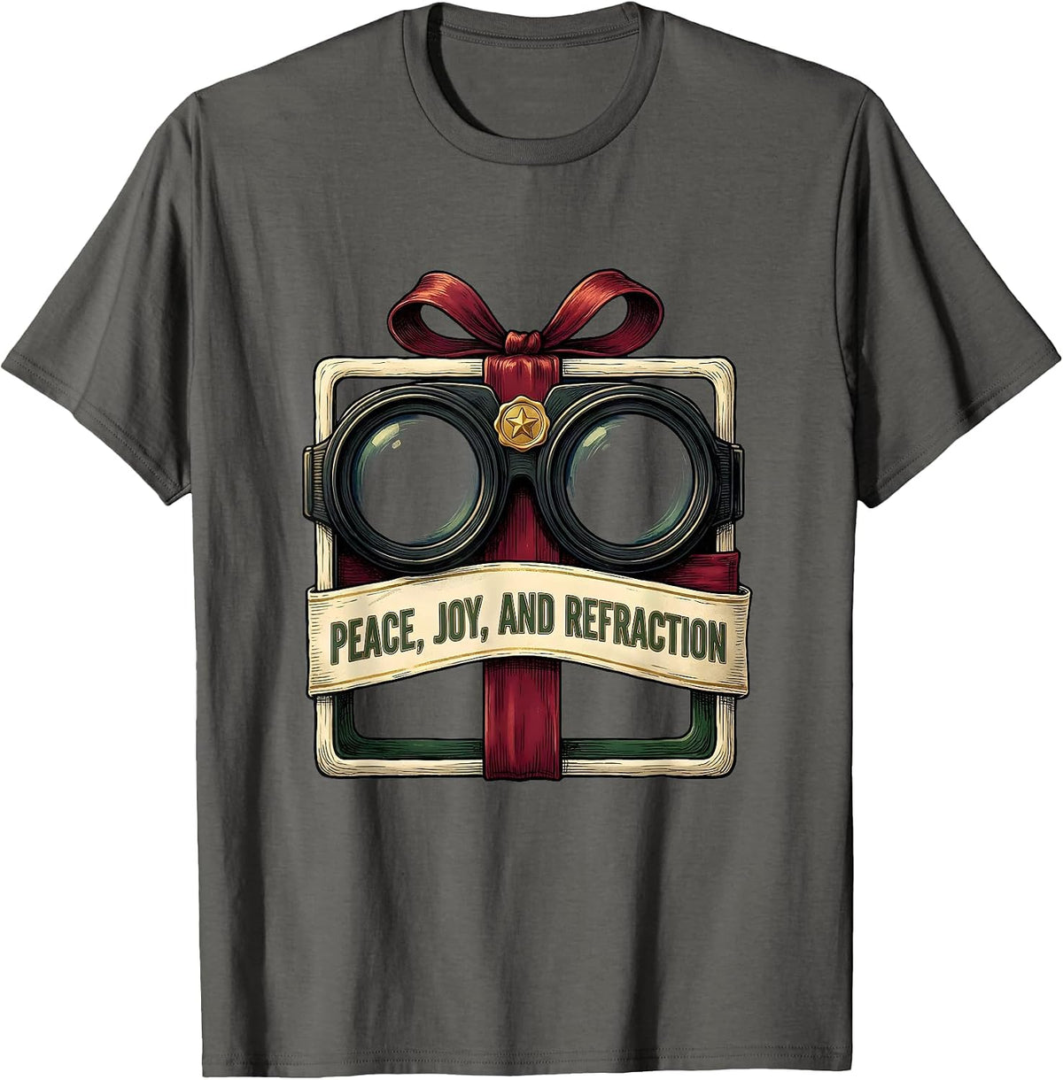 Men's Peace Joy And Refraction Optometrist Christmas Eyewear Humor T-Shirt - Asphalt Grey