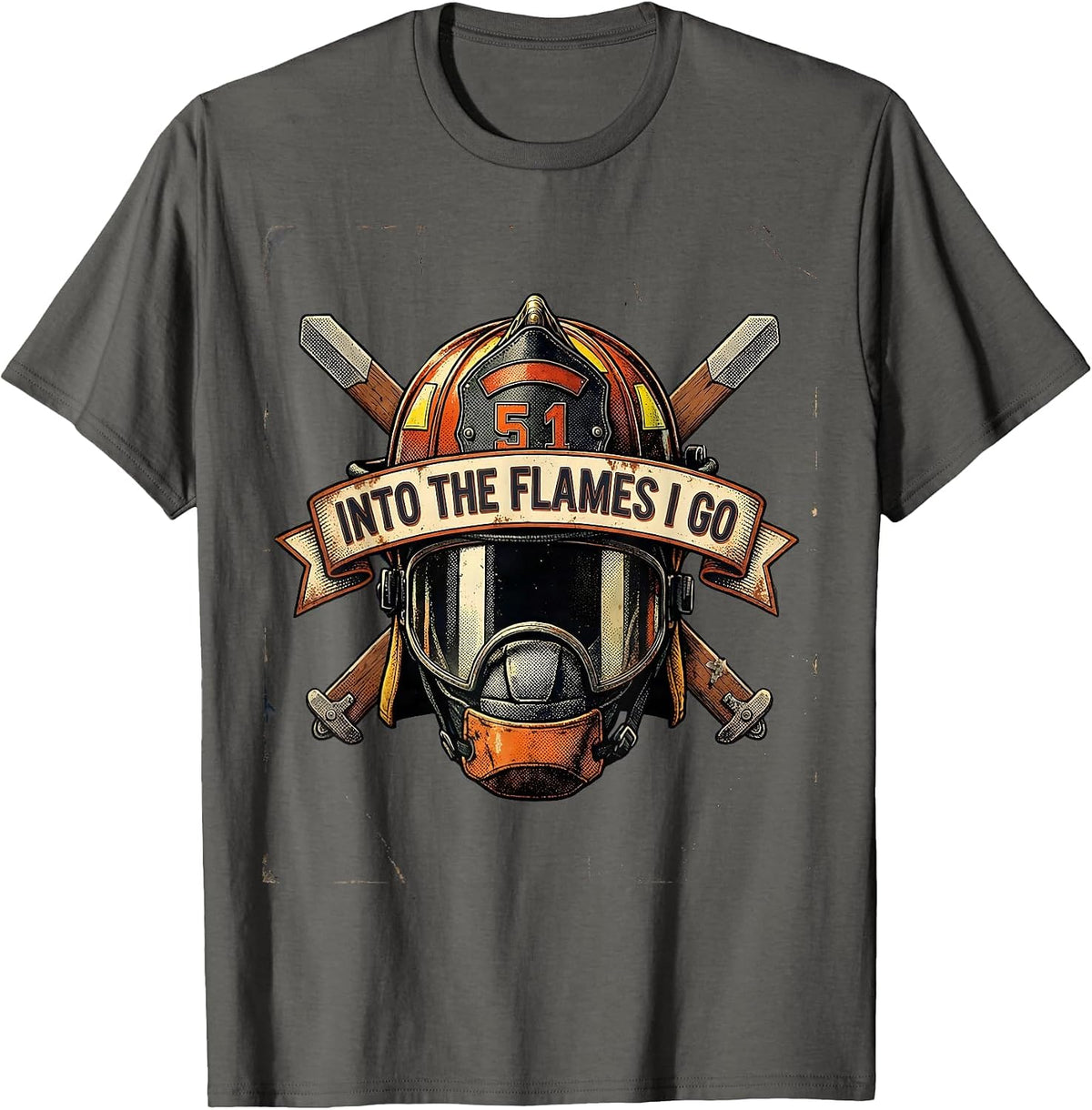 Into The Flames I Go Firefighter Design T-Shirt - Asphalt Grey