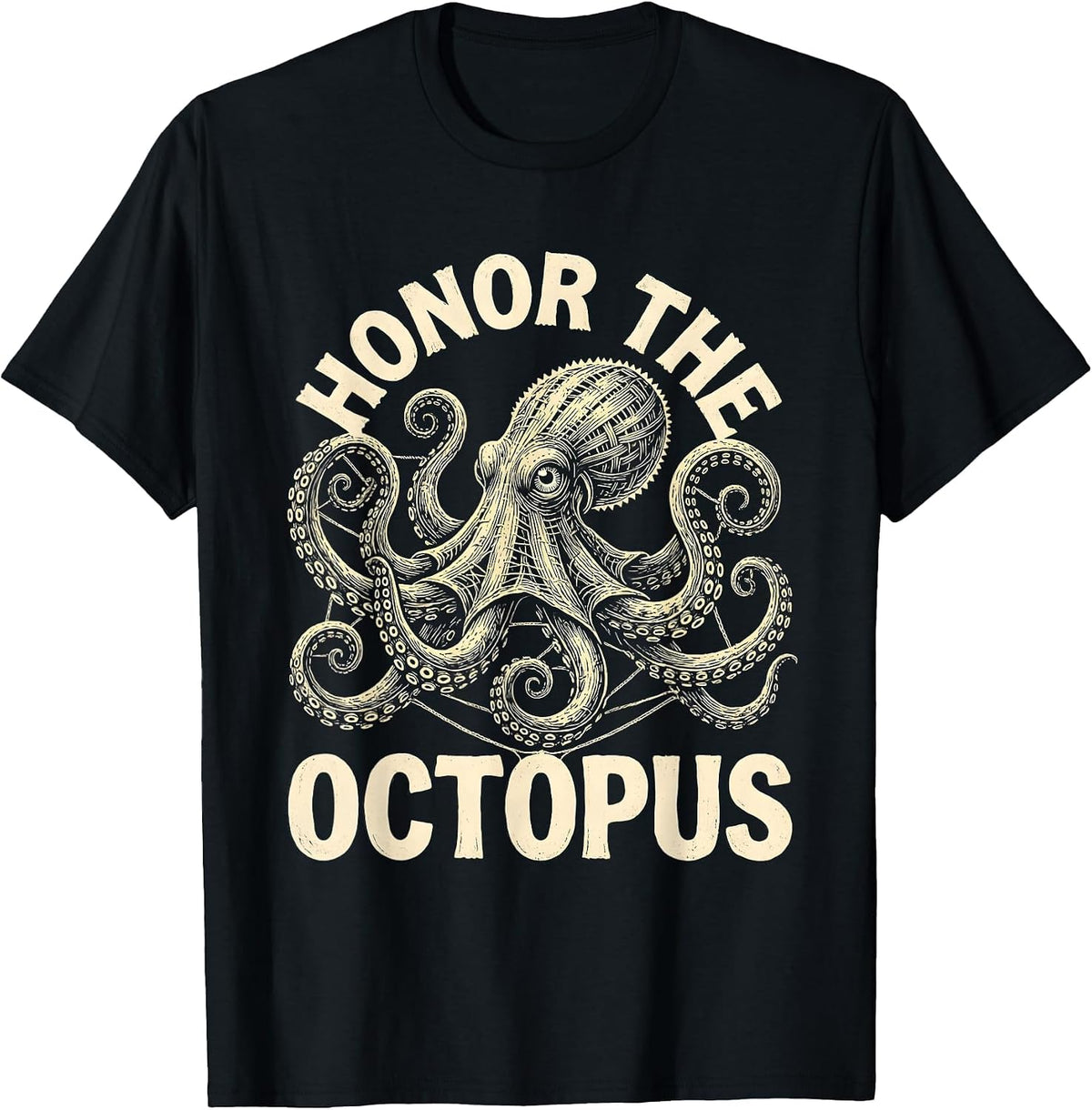 Men's Honor The Octopus Lace Cutwork Octopus Lover Nautical Art T-Shirt - Black