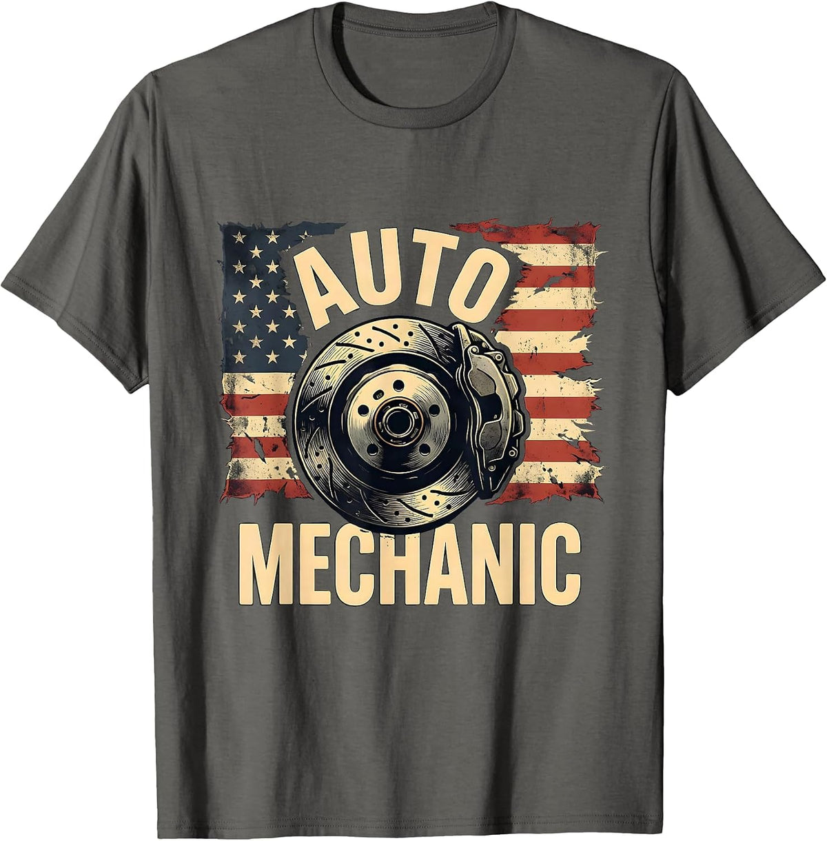 Men's Auto Mechanic Distressed American Flag Mechanic Gift T-Shirt - Asphalt Grey
