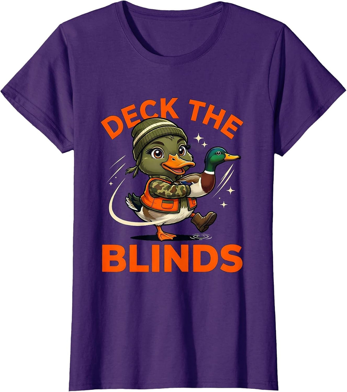Women's DECK THE BLINDS Funny Duck Hunter Christmas T-Shirt - Purple