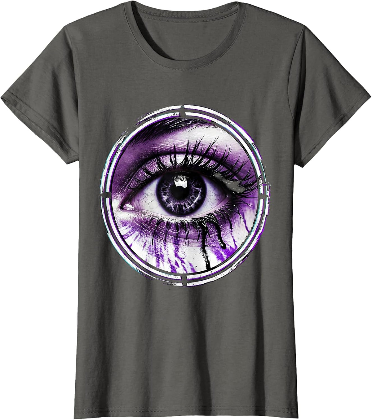 Women's Raccoon Eyeliner Smudged Eyes 2000s Graphic T-Shirt - Asphalt Grey