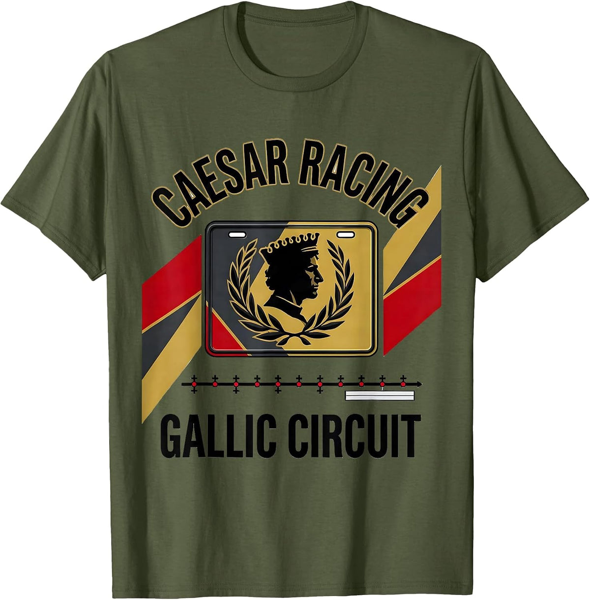 Caesar Racing Gallic Circuit Racing Livery History Teacher T-Shirt - Olive Green