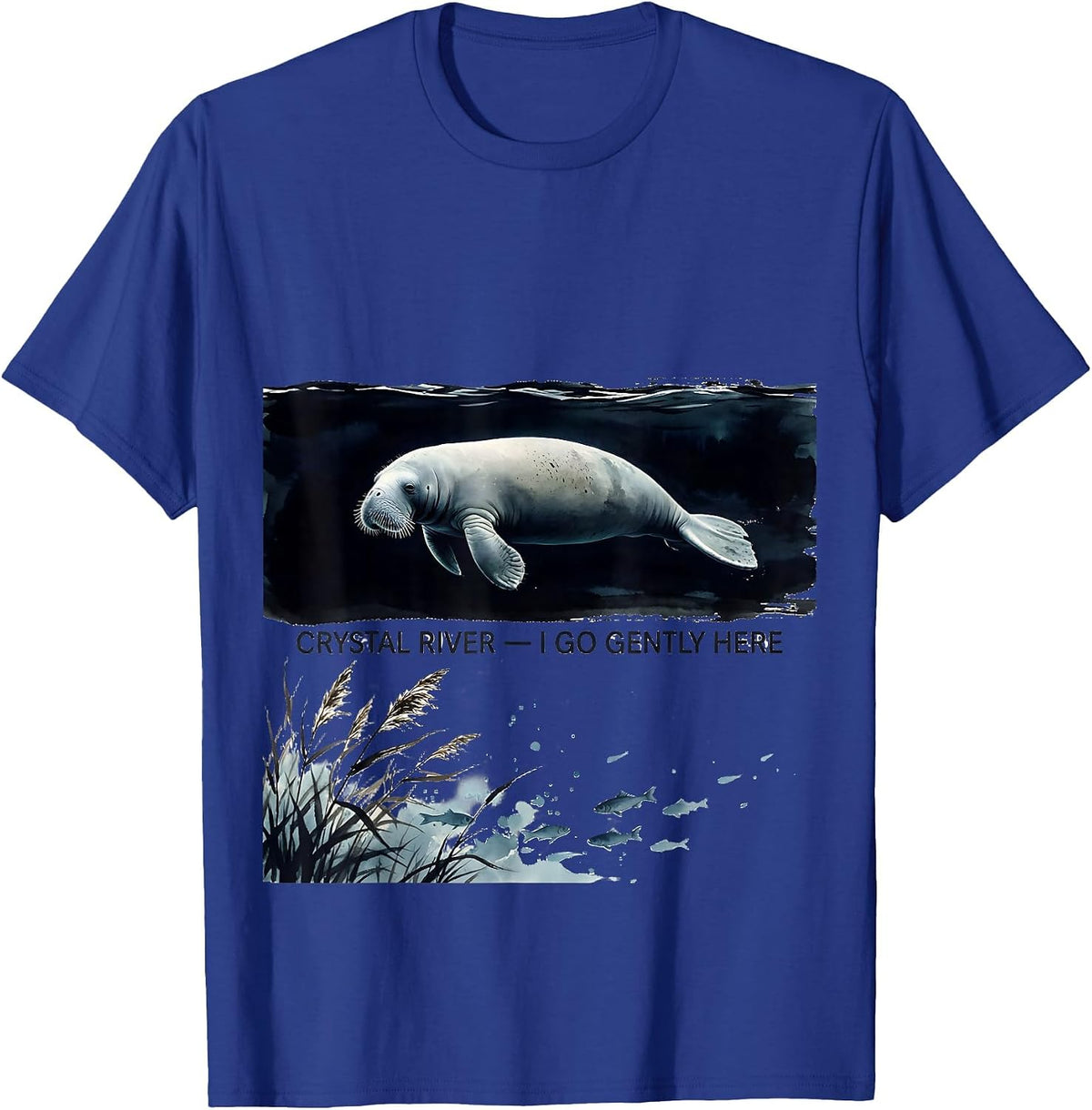 Men's Crystal River I Go Gently Here Cute Manatee Florida Souvenir T-Shirt - Royal Blue