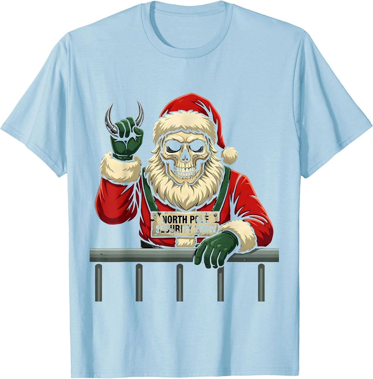 North Pole Security Crew Funny Heavy Metal Christmas Rocker T-Shirt - Baby Blue