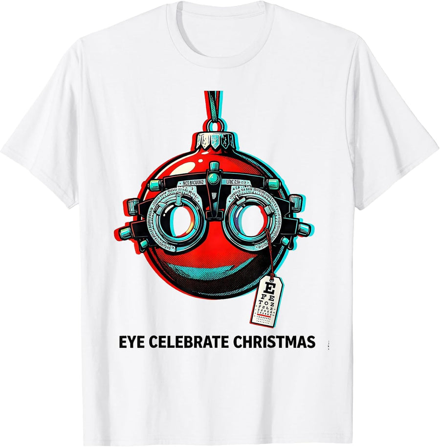 Men's Eye Celebrate Christmas Pop Art Optometrist Eye Exam Humor T-Shirt - White
