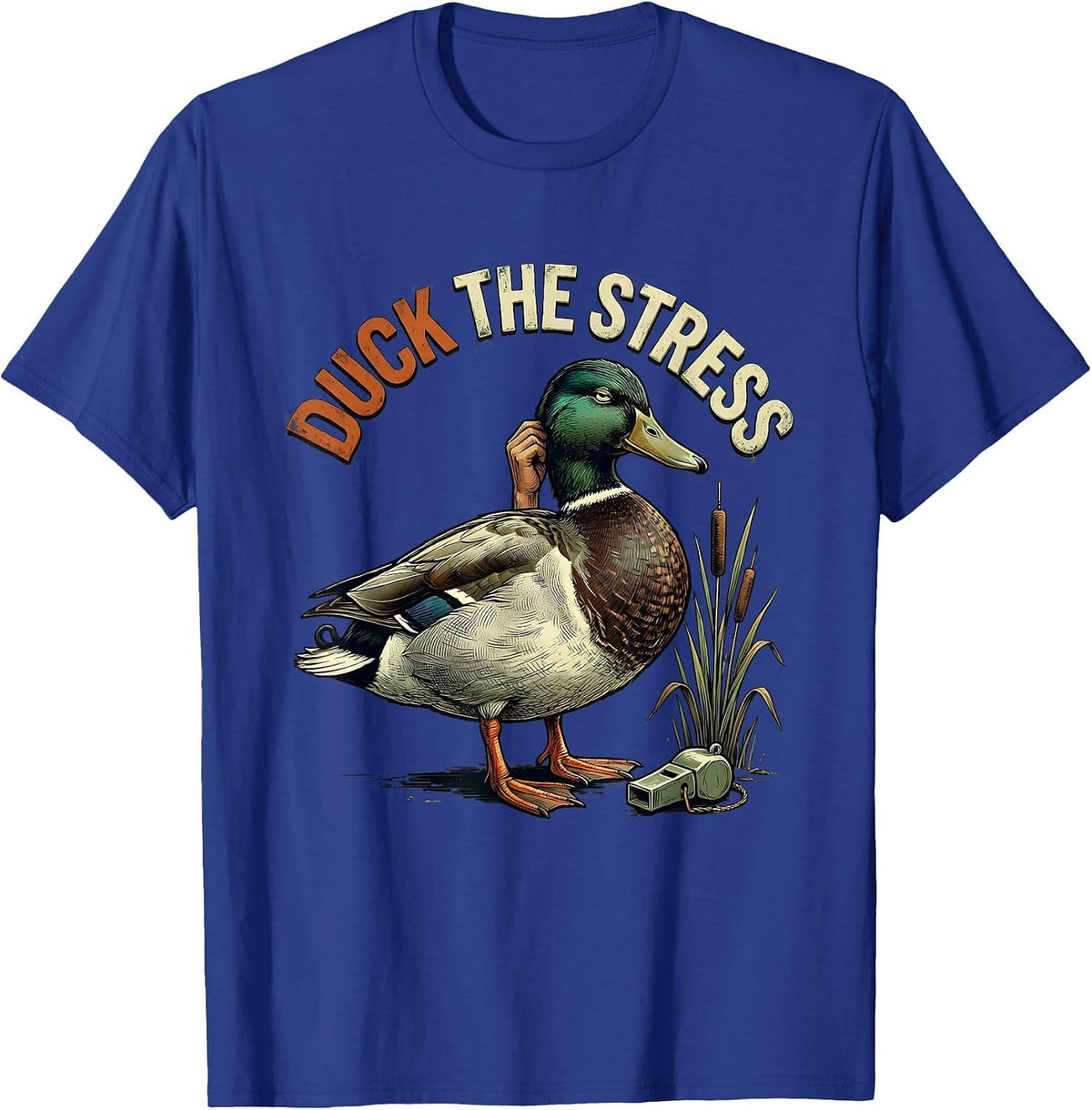 Duck The Stress Distressed Duck Hunter Humor Gift T-Shirt - Royal Blue