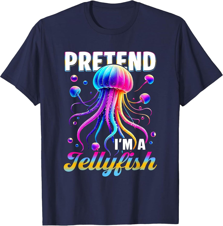Pretend I'm A Jellyfish Ocean Themed Tentacles Costume T-Shirt - Navy Blue