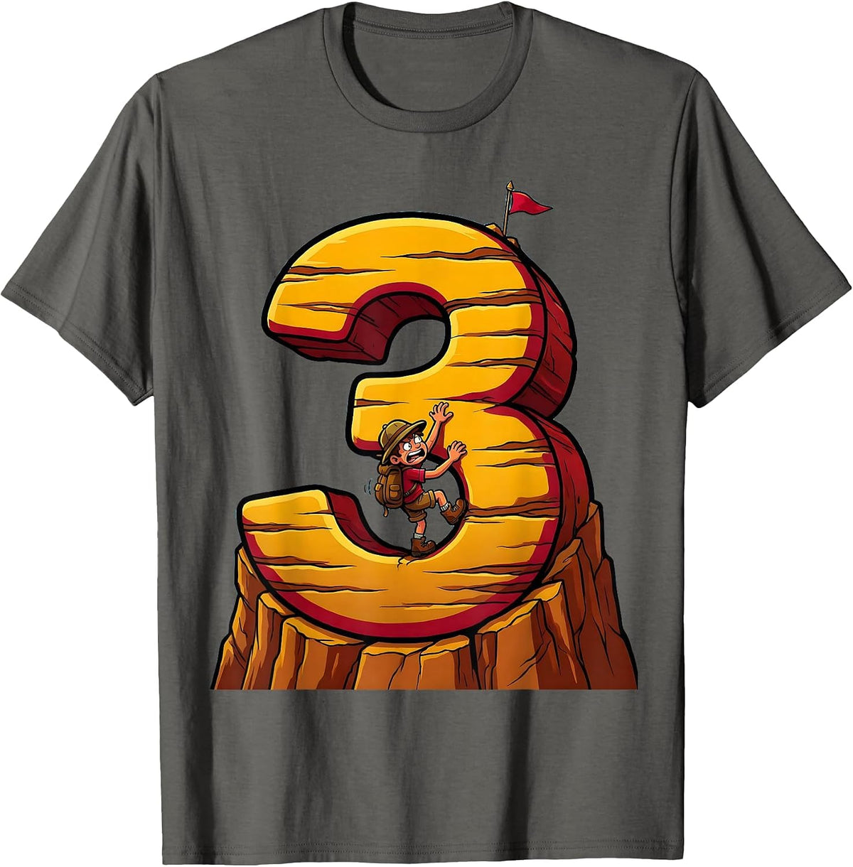 Third Grade Tiny Explorer Climbing Number Three T-Shirt - Asphalt Grey