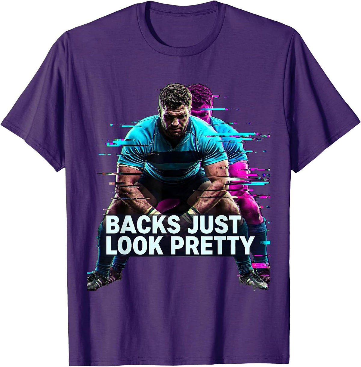 Backs Just Look Pretty Funny Rugby Design T-Shirt - Purple