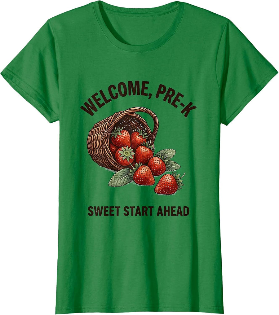 Women's Welcome, Pre-K Sweet Start Ahead Playful Preschool Teacher T-Shirt - Kelly Green