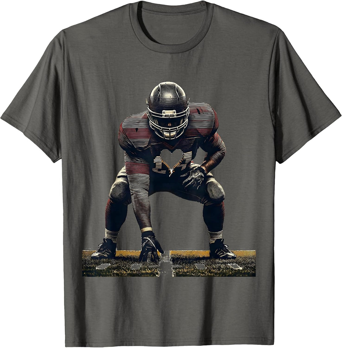 Offensive Lineman Heart Football Mom Game Day Pride T-Shirt - Asphalt Grey