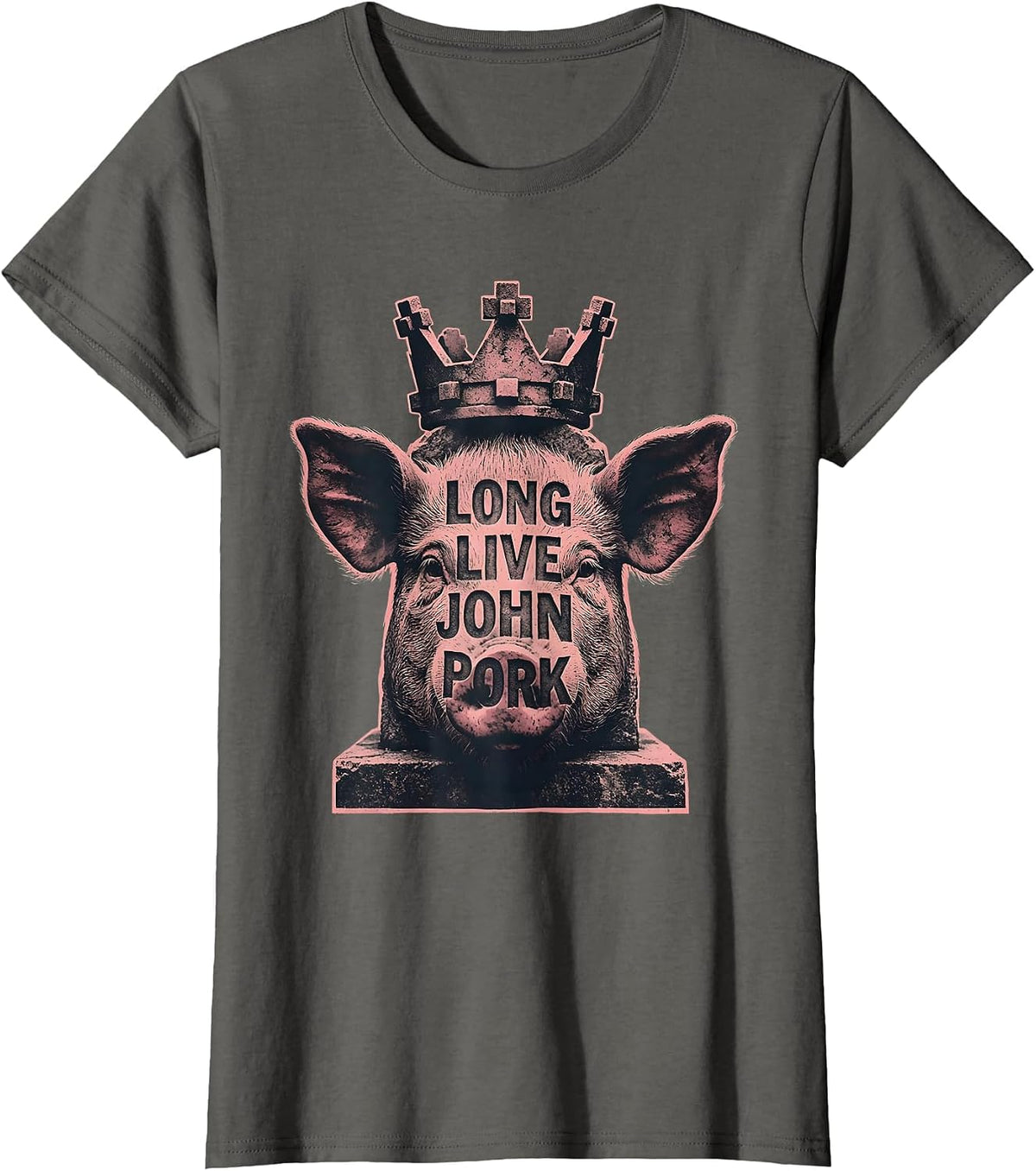 Women's Long Live John Pork Meme Tribute Design T-Shirt - Asphalt Grey