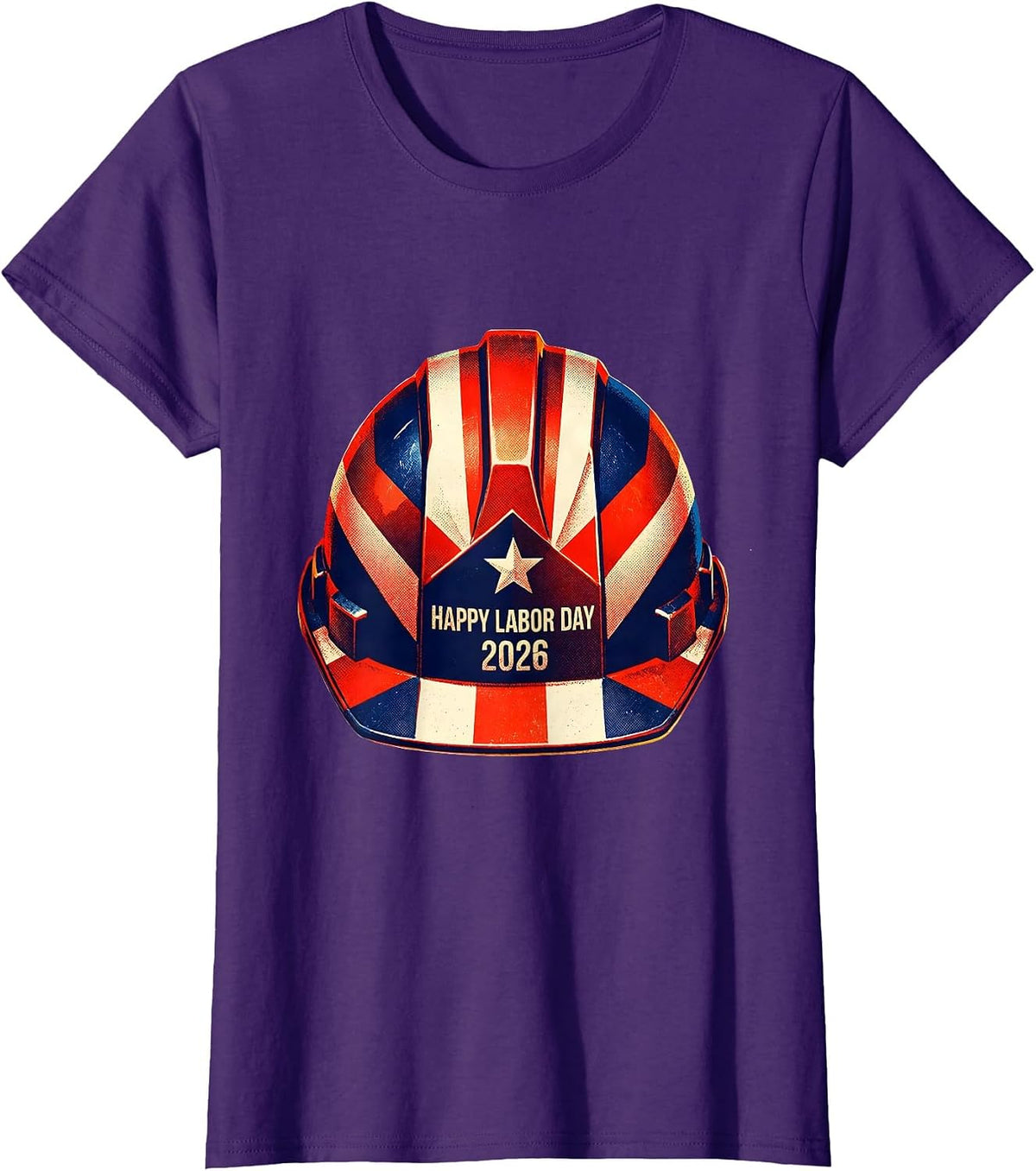 Women's Happy Labor Day 2026 Risograph Patriotic Union Worker Pride T-Shirt - Purple