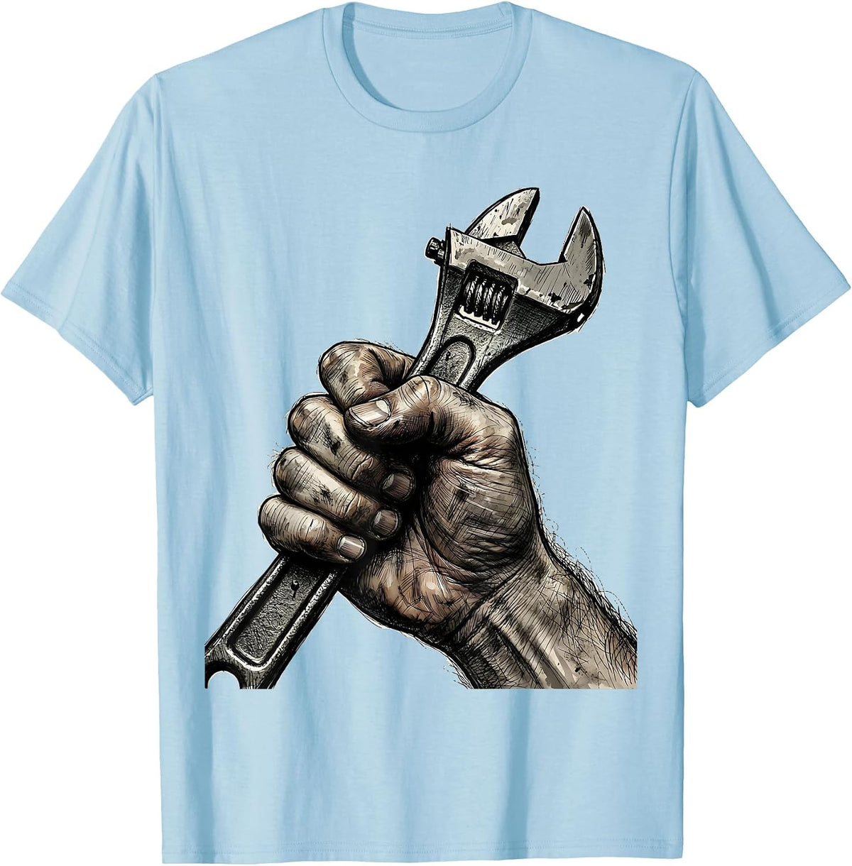 Men's Grease Monkey Mechanic Wrench Graphic Tee T-Shirt - Baby Blue