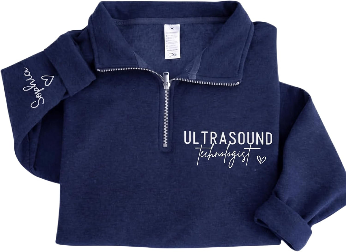 Love Signal Custom Sonographer Embroidered Zip Sweatshirt, Ultrasound Tech - S4