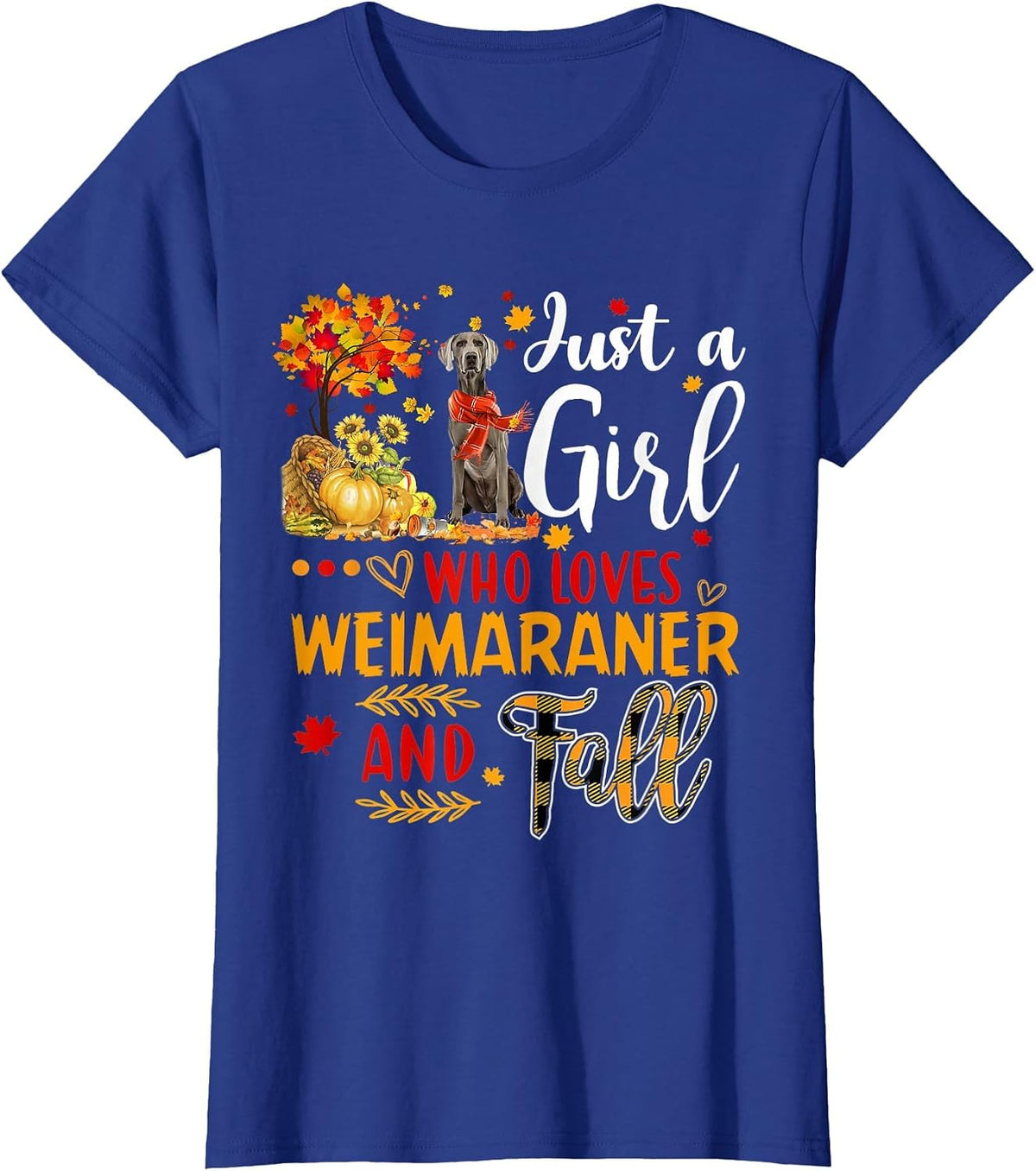 Autumn Tree Weimaraner Thanksgiving Pumpkin Dog Fall Leaf T-Shirt - Royal Blue