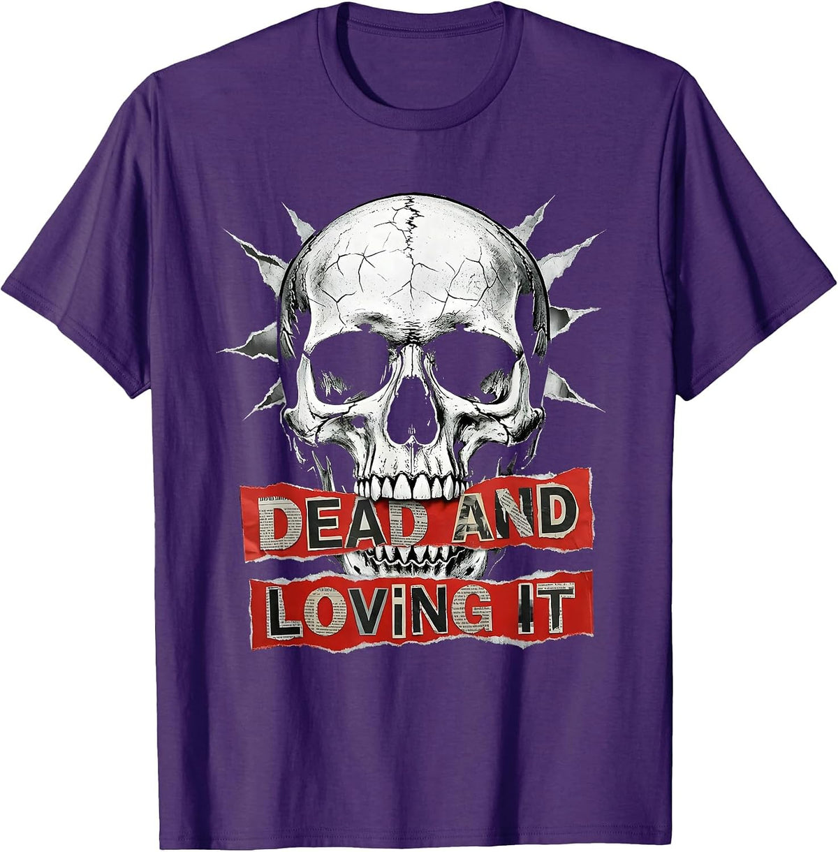 Dead and Loving It Skull Graphic Design T-Shirt - Purple