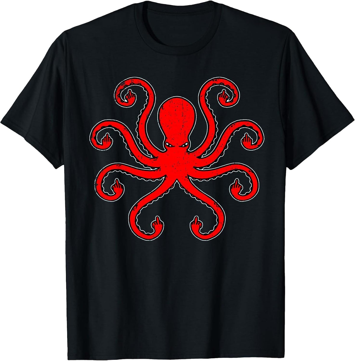 Vintage Octopus Funny Shirt Octopus Middle Fingers T-Shirt - Black