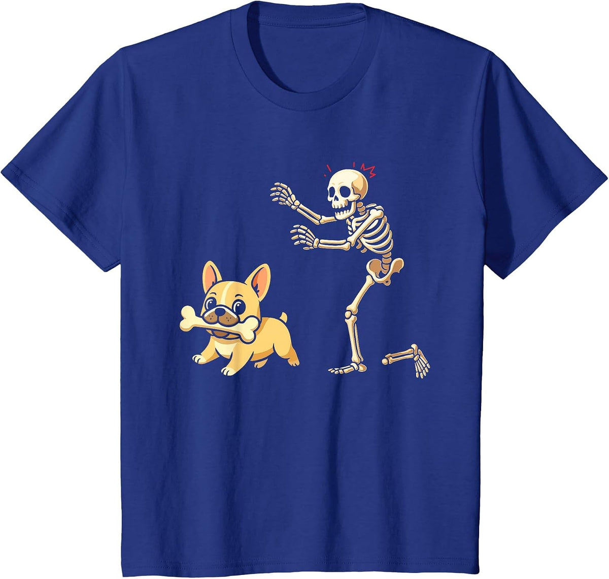 Halloween Dog Funny Skeleton Chasing French Bulldog T-Shirt - Royal Blue