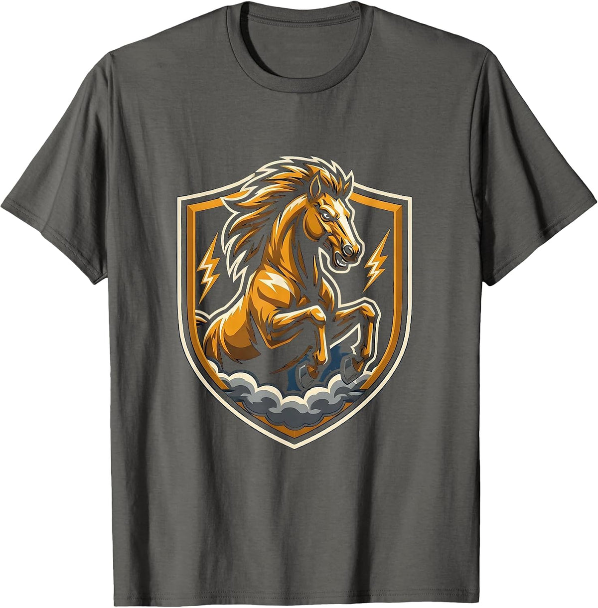 Horse Charging Through Lightning Storm Graphic T-Shirt - Asphalt Grey