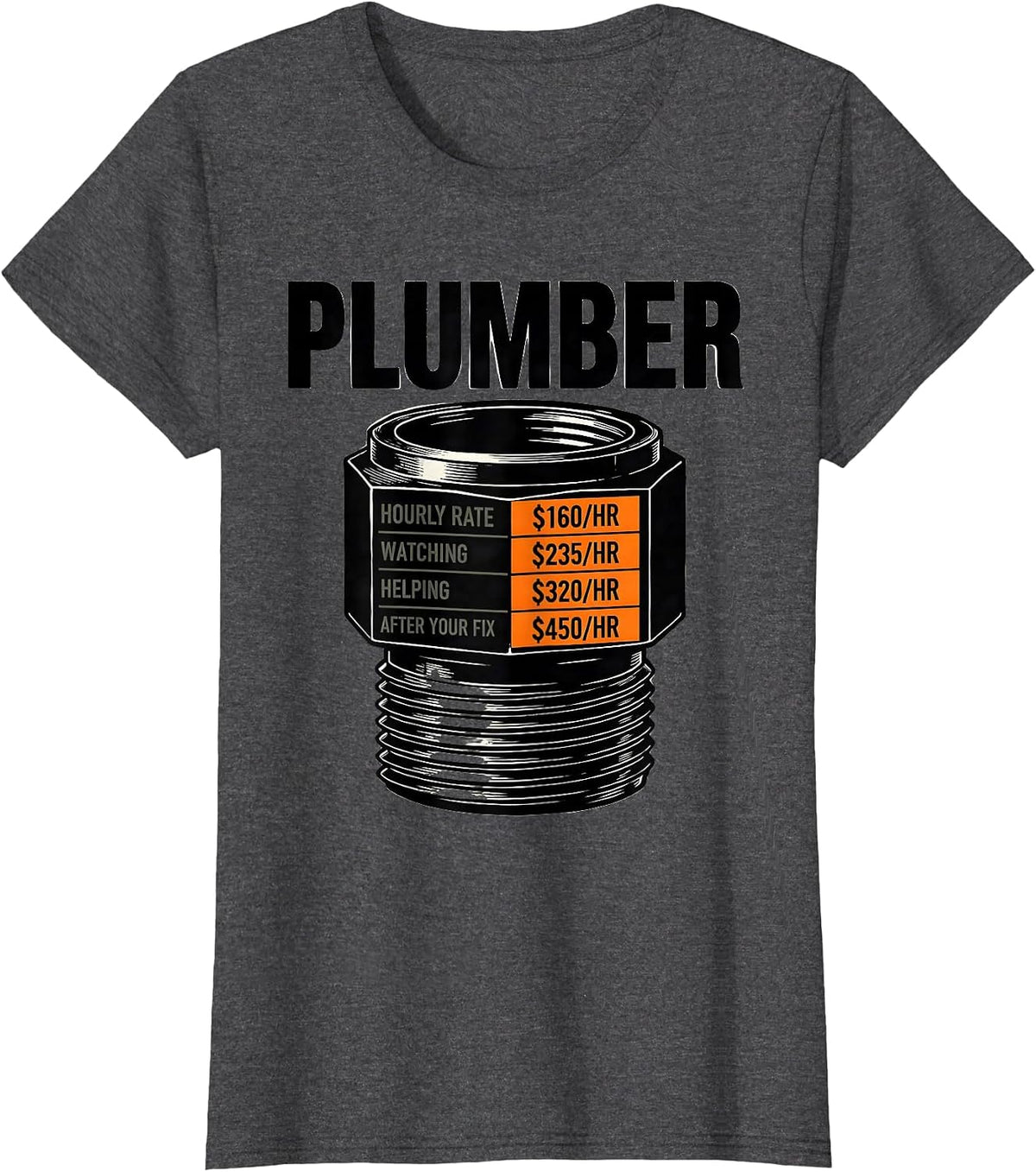 Women's Funny Plumber Hourly Rate Plumbing Joke T-Shirt - Dark Heather Grey