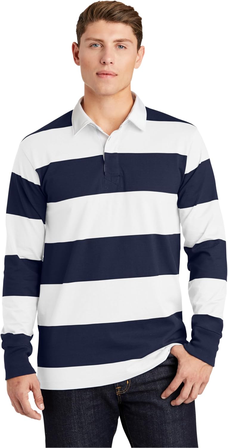 SPORT-TEK Classic Long Sleeve Rugby Polo - True Navy\/ White