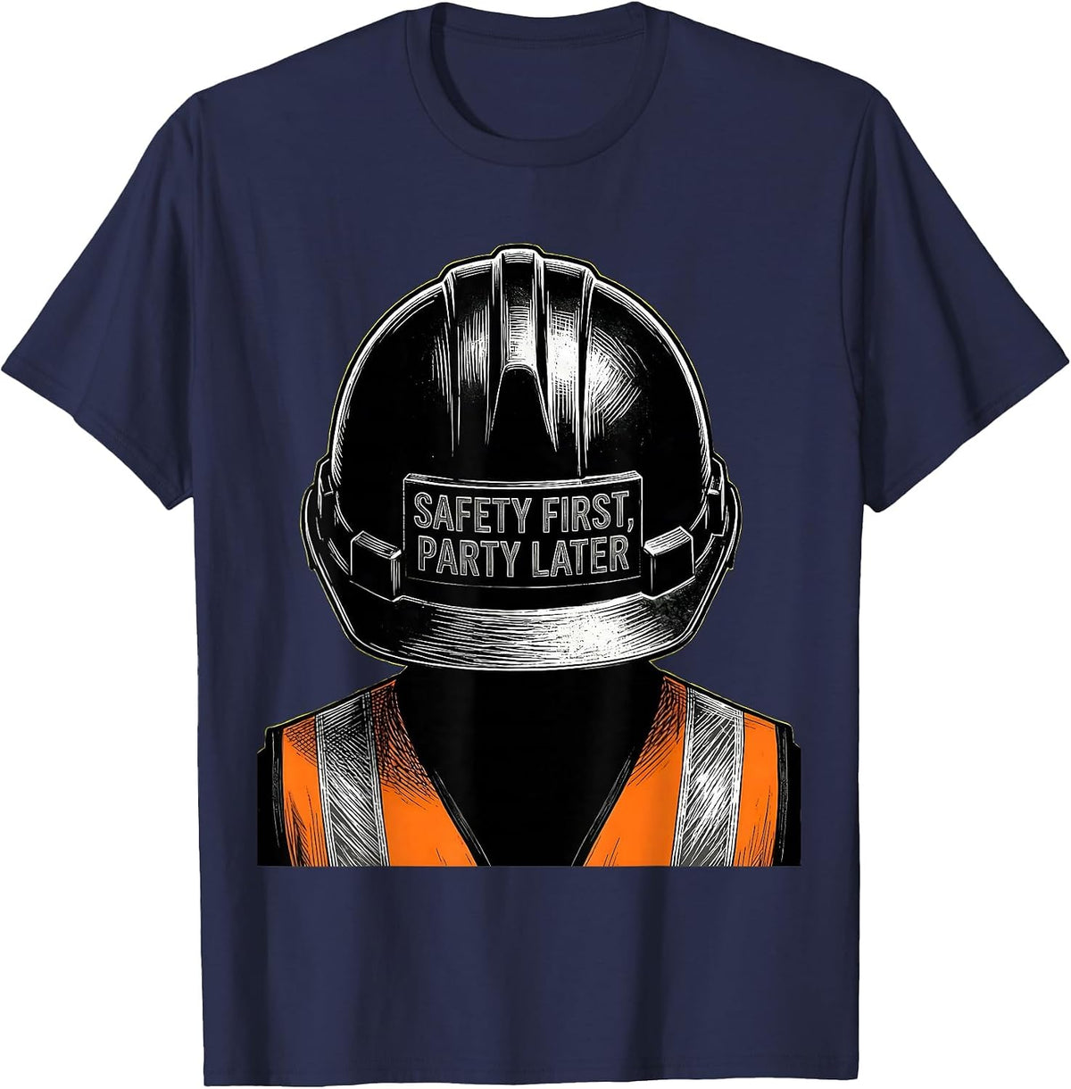 Men's Safety First Party Later Labor Day Design T-Shirt - Navy Blue