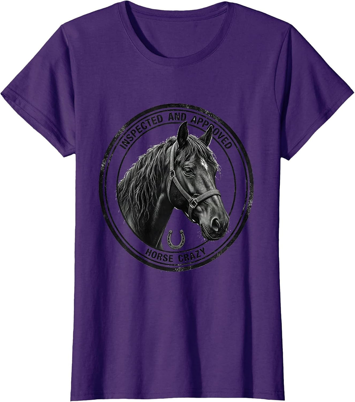 Women's Inspected And Approved: Horse Crazy Monochromatic Equestrian T-Shirt - Purple