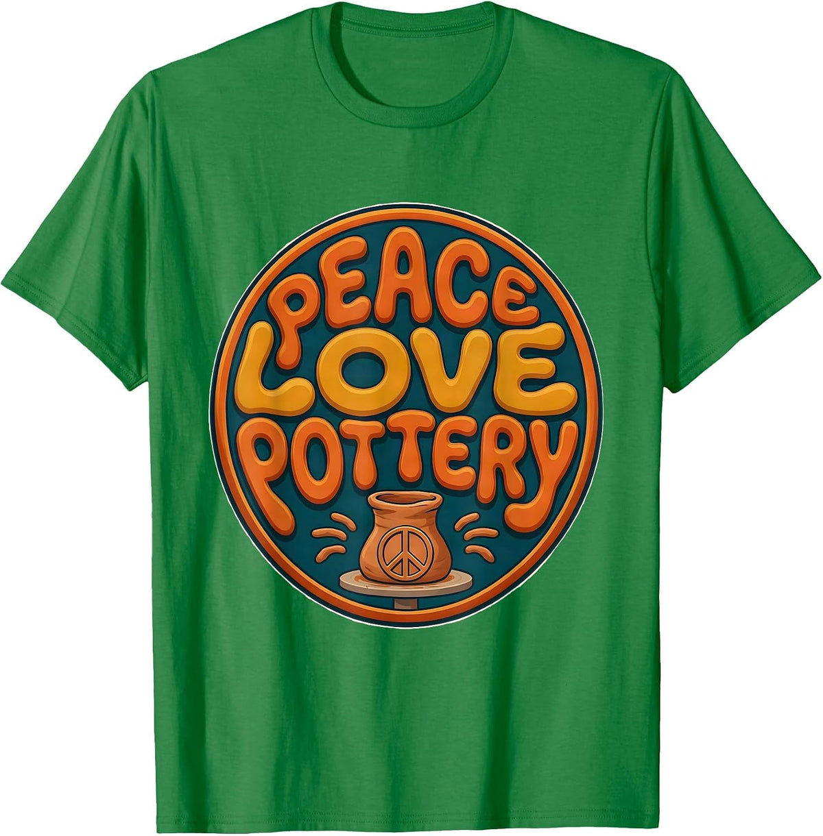Men's Peace Love Pottery Hippie 60s 70s Retro Costume Party T-Shirt - Kelly Green