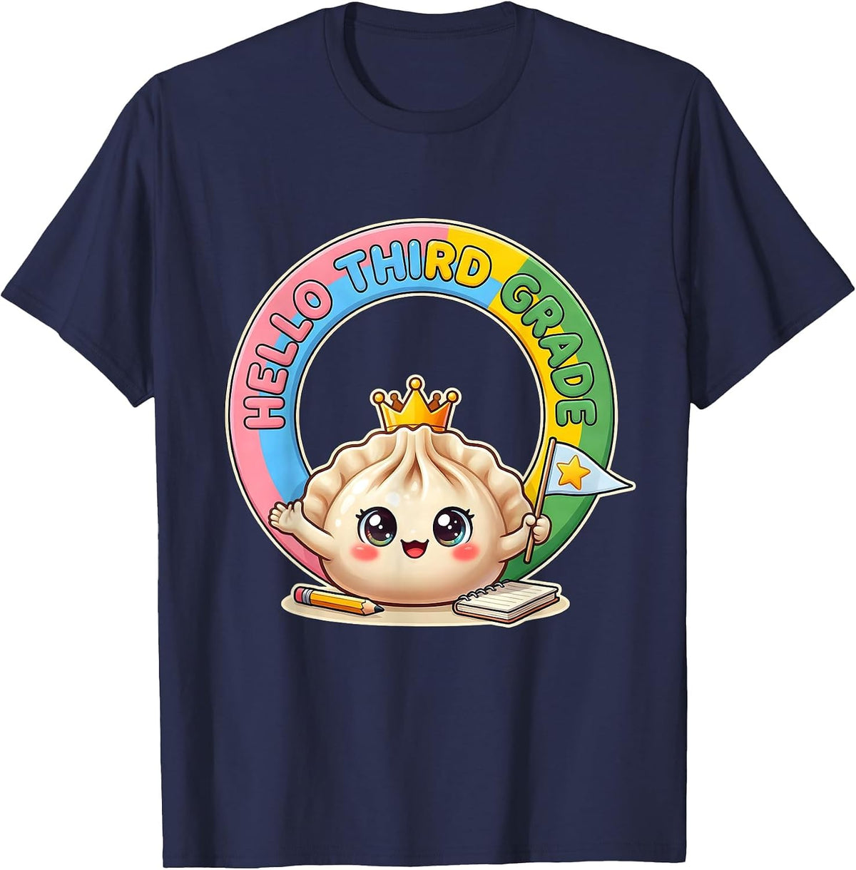 Hello Third Grade Cute Dumpling Back to School Girl Teacher T-Shirt - Navy Blue