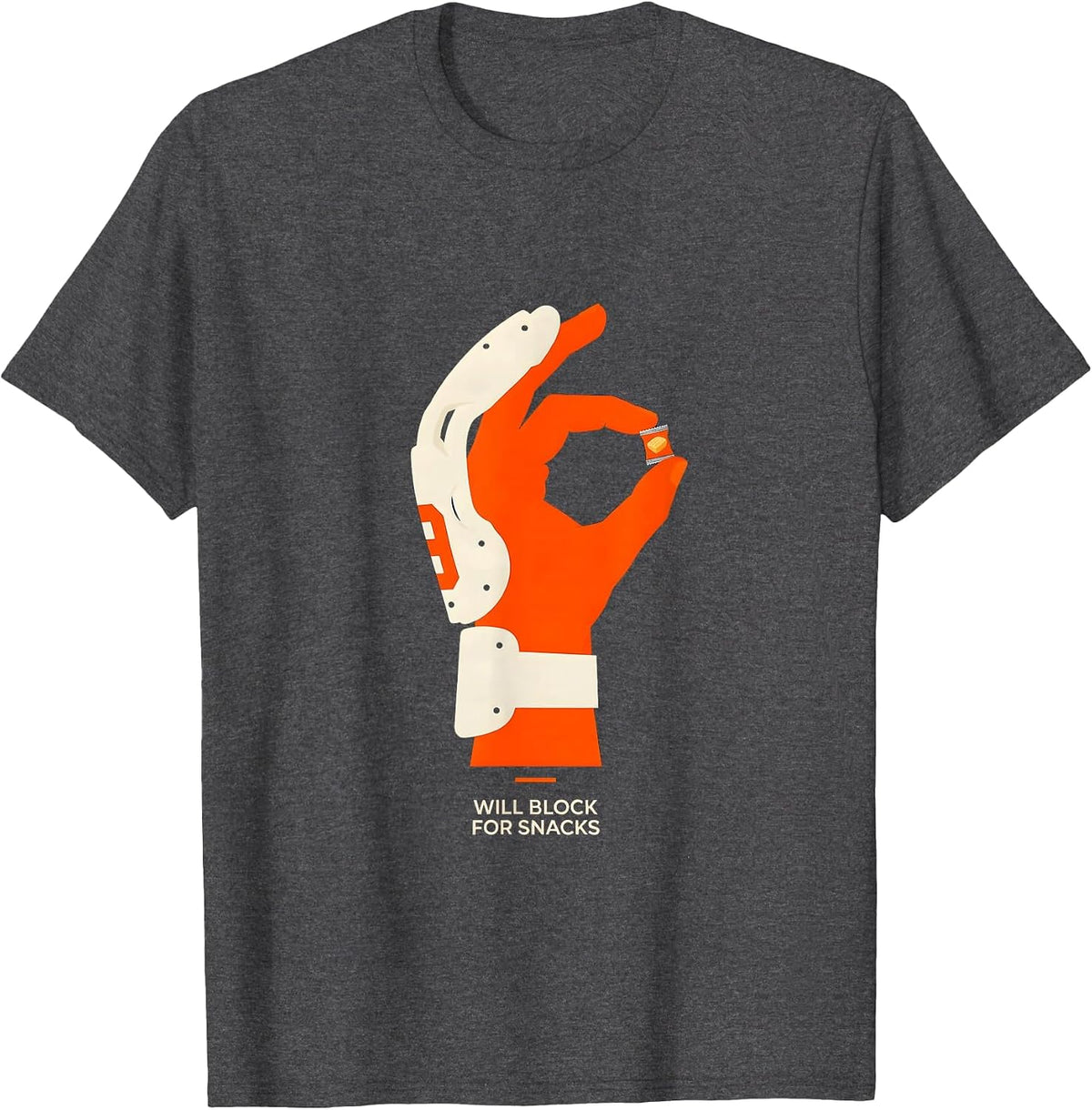 Will Block For Snacks Funny Football Lineman Offensive Line T-Shirt - Dark Heather Grey