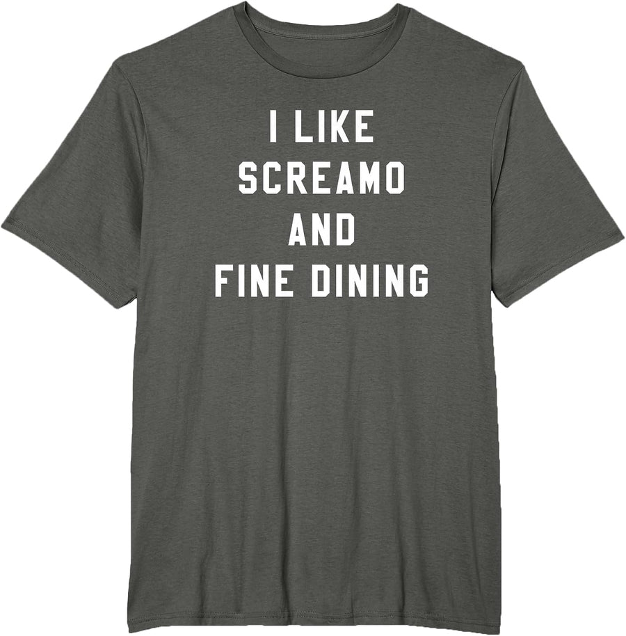 I Like Screamo and FINE Dining Funny Emo Goth Punk Music T-Shirt, Men's Big and Tall, Asphalt Grey, 6X Tall - As Pictured