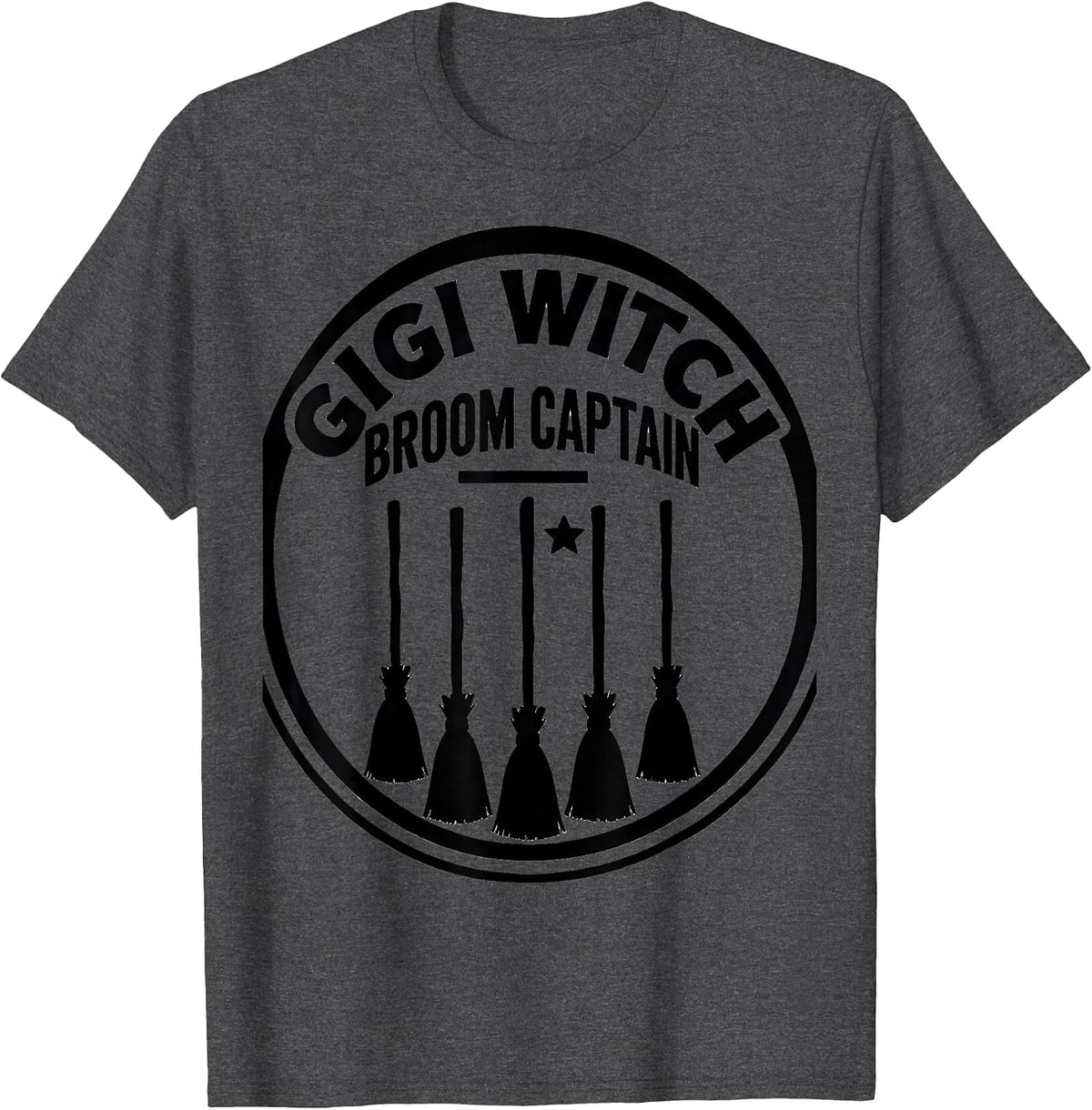 Men's Gigi Witch Broom Captain Funny Halloween Grandma Witch T-Shirt - Dark Heather Grey