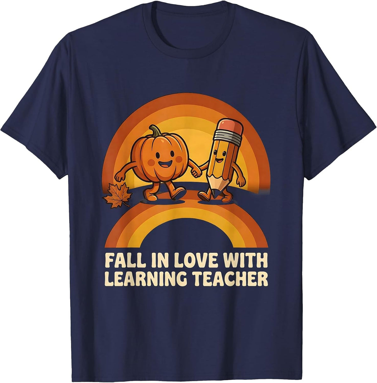 Men's Fall In Love With Learning Teacher Retro Whimsical Teacher T-Shirt - Navy Blue